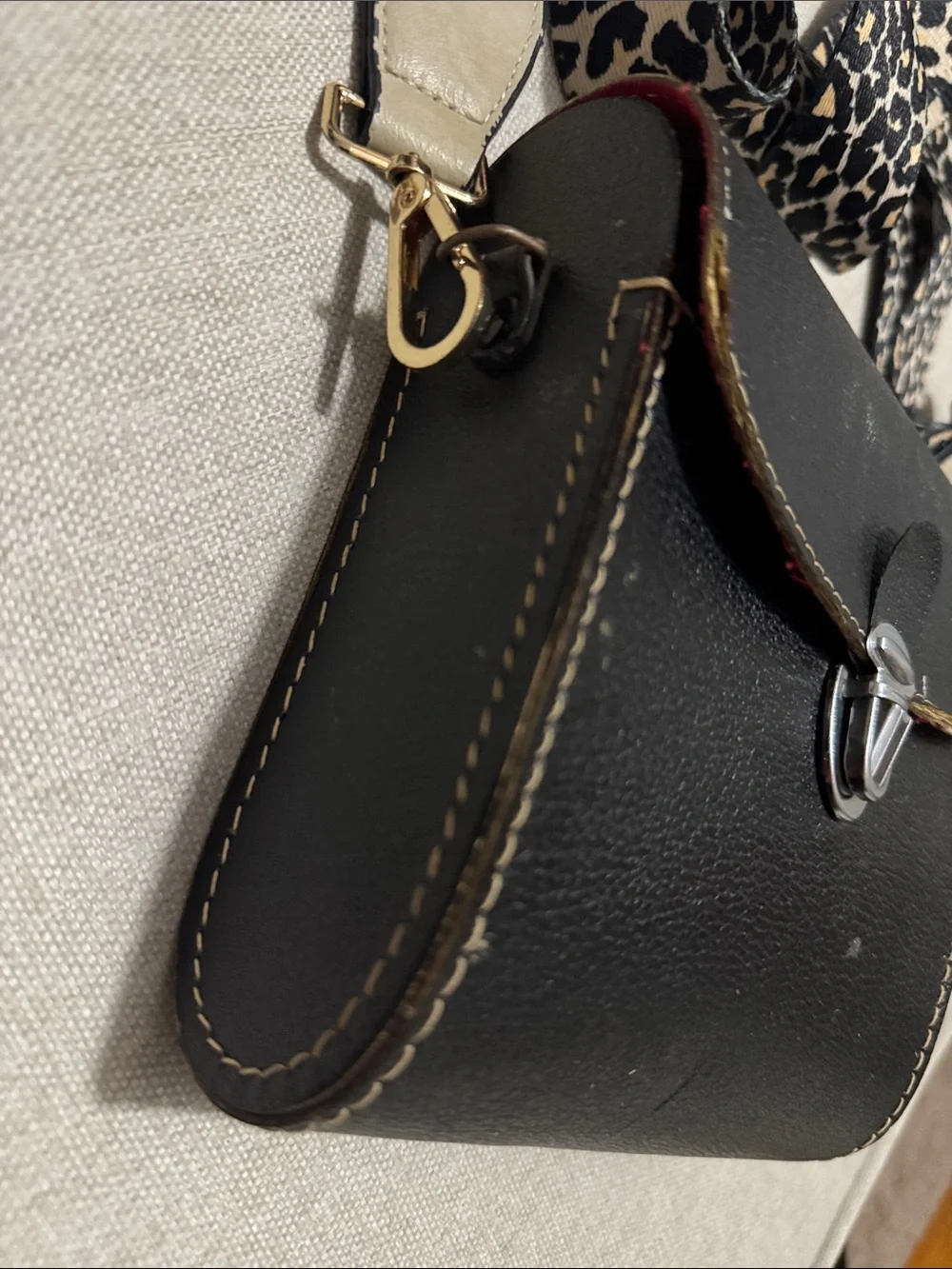 Vintage Camera Case-Repurposed To Be Crossbody Bag-Black-Animal Print Strap-GUC